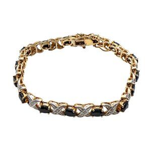 Diamond & Sapphire X’s and O’s Bracelet – Gold Plated Sterling Silver 7.5 Inch T